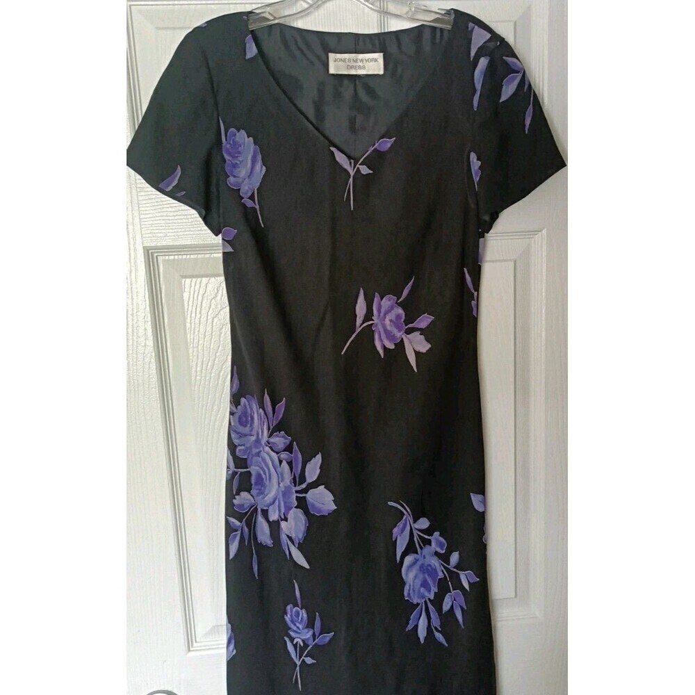 Jones New York Maxi Dress Size 6 Black Purple Floral Print Y2K Fairy Grunge - Picture 3 of 8